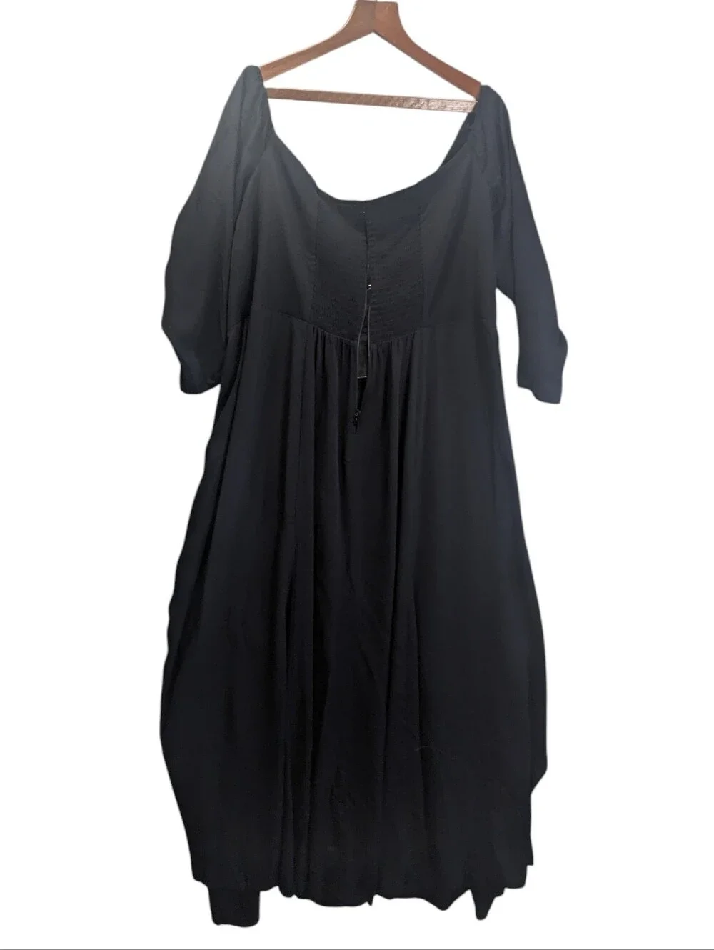 reformation black off shoulder dress REFORMATION Black Ballari Long Sleeve Off the Shoulder Smocked Midi Dress 6 NEW